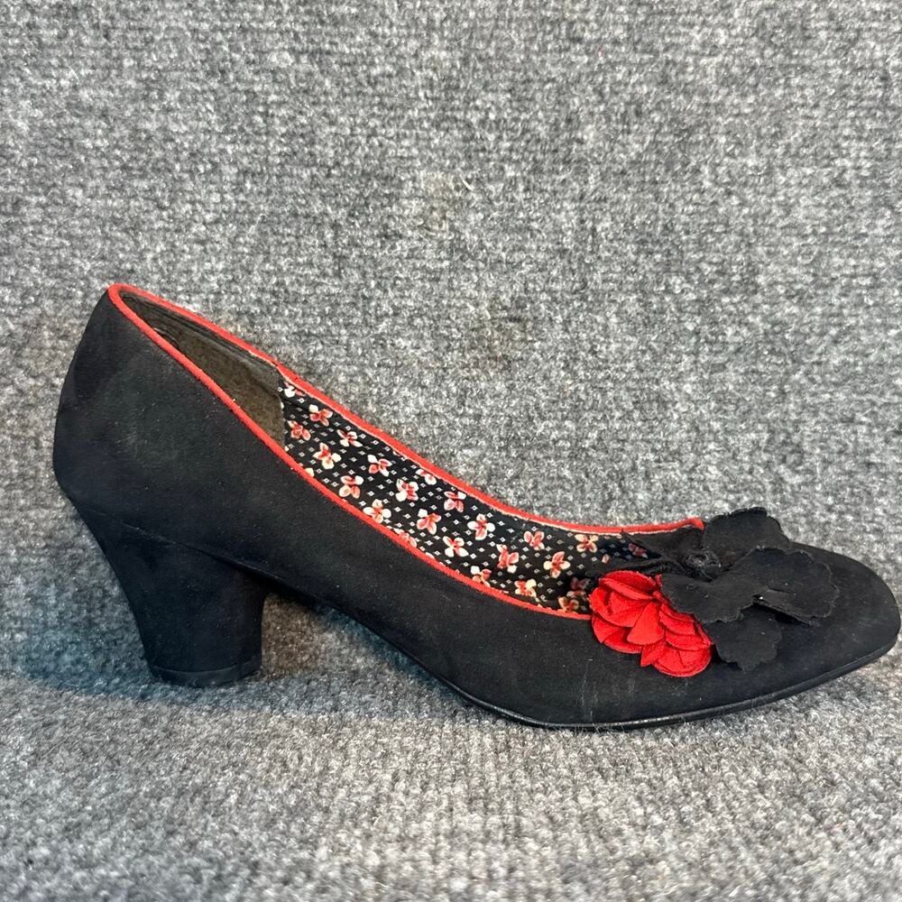 Ruby Shoo Black Suede Red Flower Pumps Heels Shoes Womens 7 Party Cocktail